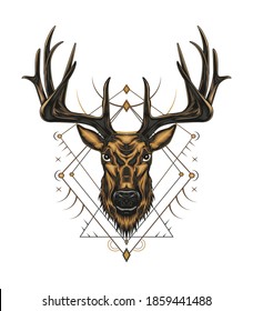 Deer illustration design template for tshirt, apparel, merchandise.