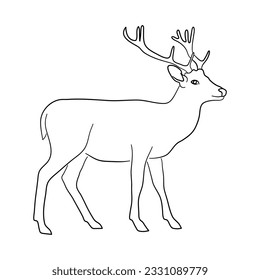 Deer illustration in doodle style. Vector isolated on a white background. 