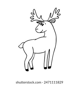 Deer illustration in doodle style. Vector isolated on a white background.