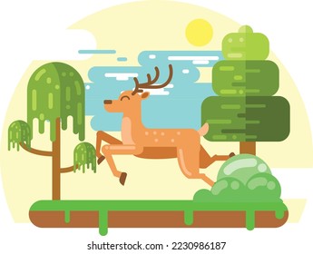 Deer illustration with flat design style