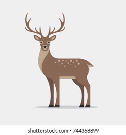 Deer illustration in flat style. Reindeer icon.