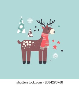 Ilustración de ciervos. Animales forestales. Ilustración vectorial en un estilo plano