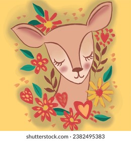 Deer illustration. Girl child tshirt pattern design. T shirt trendy