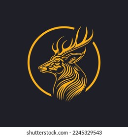 Deer illustration line art logo design template
