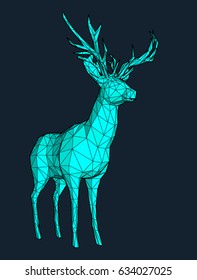 Deer illustration with a low poly blue color in wire frame style
