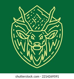 Deer illustration Monoline Vector Logo, animal vintage badge, creative emblem Design For Business
