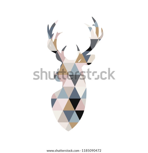 パッチワークスタイルの鹿のイラスト 北欧のポスター 幾何学的なベクター画像の鹿のイラスト のベクター画像素材 ロイヤリティフリー