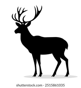 Deer Illustration, Reindeer Vector silhouette, Buck with Antlers