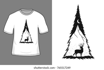 deer illustration for t-shirt design