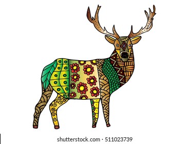 Deer illustration in zentangle style.