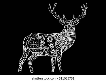 Deer illustration in zentangle style.