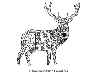 Deer illustration in zentangle style.