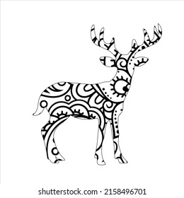 Deer  illustration in zentangle style. Vector deer Sketch. Animal mandala coloring page deer mandala coloring book for adult animal coloring page for kids and adult