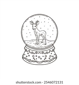 deer inside snow globe decoration, christmas celebration, winter, monoline design,