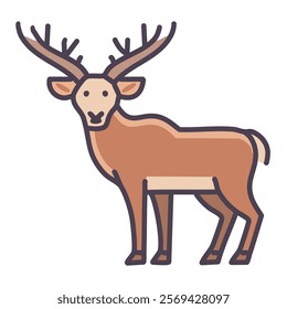 Deer isolated on white background. Cartoon style brown reindeer design. Vector illustration.