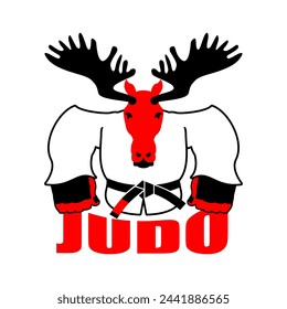 Deer in judo kimono. Karate Elk mascot. Angry sport animal