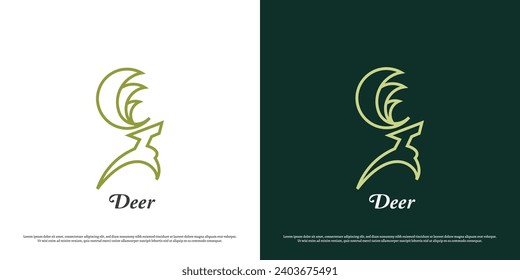 Deer jump line logo design illustration. Simple icon deer head jumping mascot simple minimalist feminine linear holistic heraldic wildlife jungle zoo.