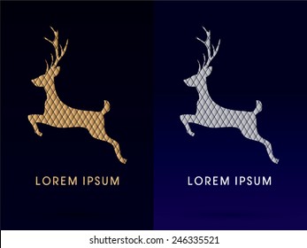 Deer jumping, designed using gold and silver geometric,logo, symbol, icon, graphic, vector.