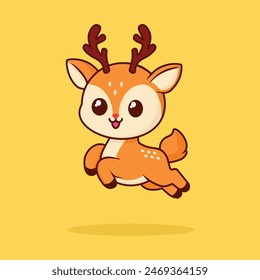 deer jumping happily, flat cartoon style