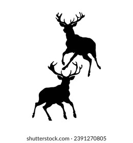 Deer Jumping Silhouette on White Canvas.