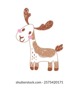 Deer as Kids Doodle Simple Hand Drawn Element Vector Illustration