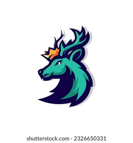 Deer King athletic club vector logo concept isolated on white background. Modern sport team mascot badge design. Esports team logo template with animal vector illustration	
