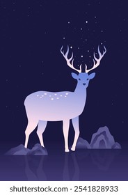 Veado com padrão de montanha tradicional coreano ilustração vetor.