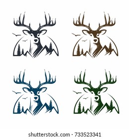 Deer landscape art logo vector design