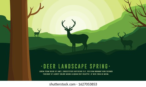 Deer Landscape Spring, Deer Silhouette, Deer Spring, Deer Landscape 