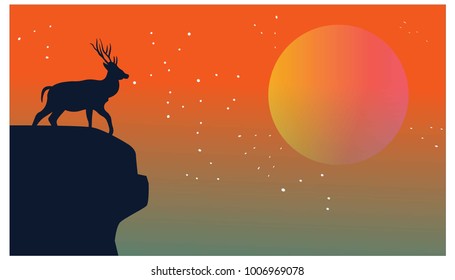 Deer landscape vector illustration