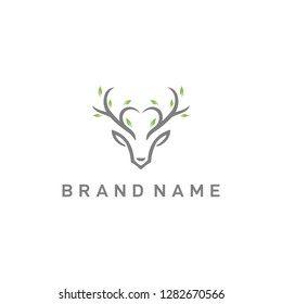 deer leaf antlers logo design