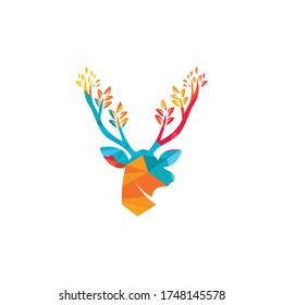 Deer leaf antlers logo design.