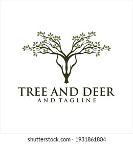 Deer leaf antlers logo design, Deer Tree Leaves Forest Logo Vector icon.