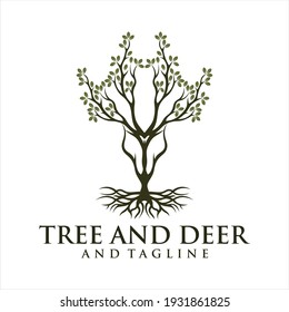 Deer leaf antlers logo design, Deer Tree Leaves Forest Logo Vector icon.