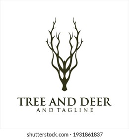 Deer leaf antlers logo design, Deer Tree Leaves Forest Logo Vector icon.