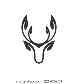 deer leaf logo design vector template