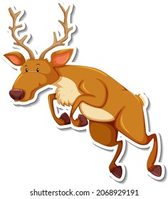 Deer leaping cartoon character sticker illustration