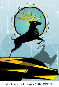 Deer leaping in-front of the moon