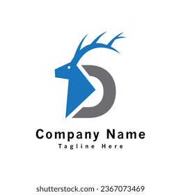 Deer and letter D initial creative logo design