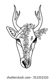 Deer - life and death. Vector illustration for textile prints, tattoo, signs, web and graphic design