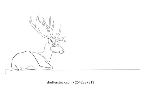 deer line art icon, Continuous one line drawing, Christmas or New Year decoration, Contour sketch of reindeer. Forest wild deer in single line, Christmas deer with one line minimalist abstract style