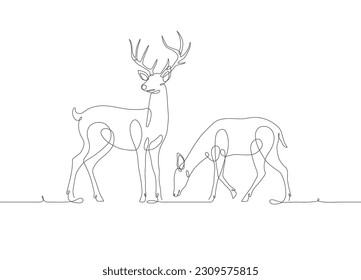 Deer line art icon. A pair of deer continuous line drawing. Deer one line draw graphic vector. Vector illustration