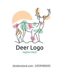 Deer line art logo vector illustration with dummy text on white background.