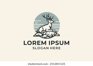 Deer Line Art Logo Vector.
