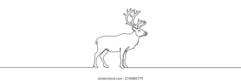 Deer line art. Reindeer continuous one line drawing.