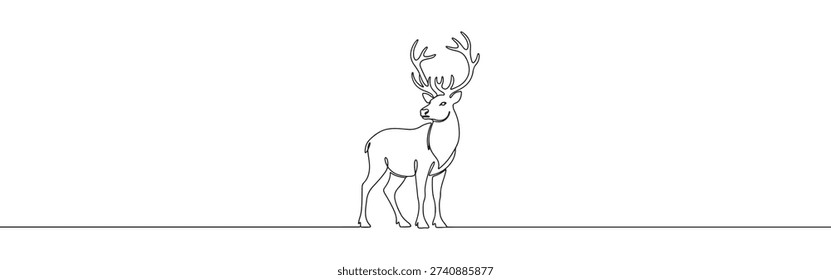 Deer line art. Reindeer continuous one line drawing.