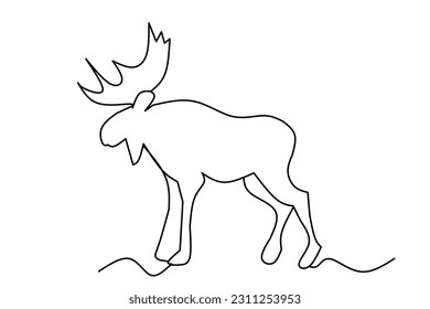 Dibujo de línea de ciervo aislado en fondo blanco. Dibujo del vector de esbozo del ciervo.