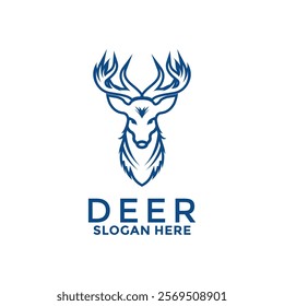 Deer Line with Long Horn logo design vector template. Deer antler head vector logo design