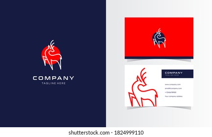 Deer Line Minimalist Logo with Business Card Design