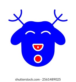 Deer, linear icon blue. Deer head with antlers. Line with editable stroke